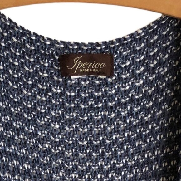 Iperico Made in Italy Fringe Cardigan Vest Medium Blue White Boho - Picture 8 of 9